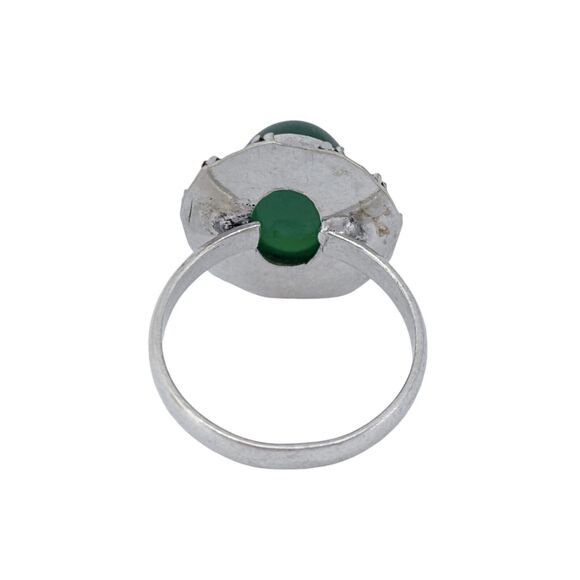 Vintage Sterling Silver 925 Green Glass Cabochon Ring Size 8 - Picture 5 of 8